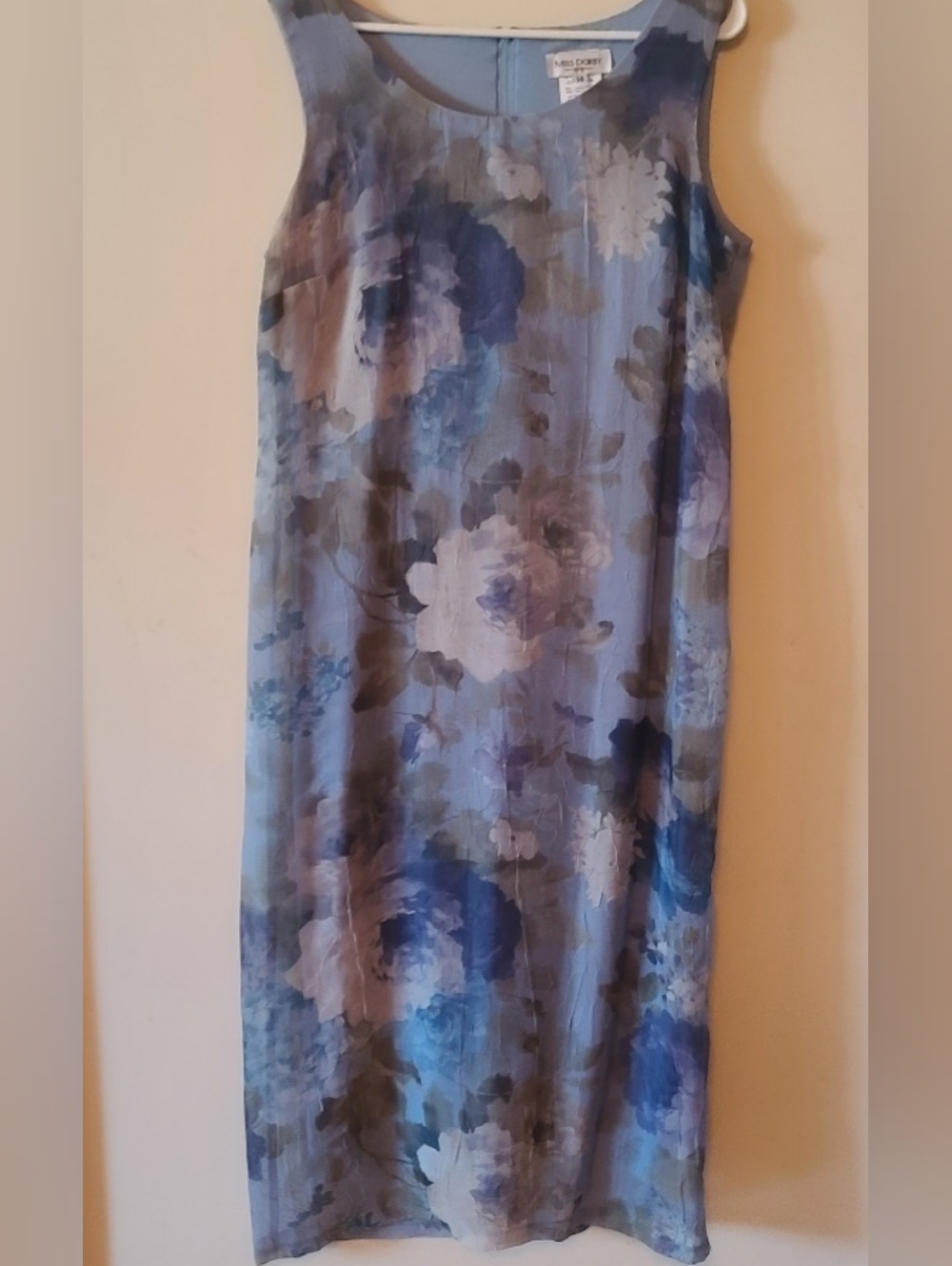 Miss Dorby VTGk Blue Floral midi Dress Sleeveless Sz 14